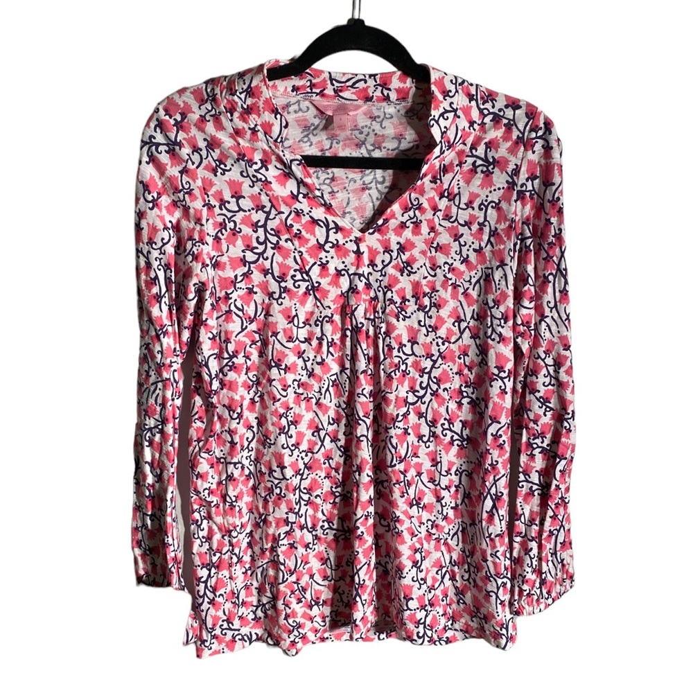 Lilly Pulitzer Floral Long Sleeve Top White with Pink Tulips